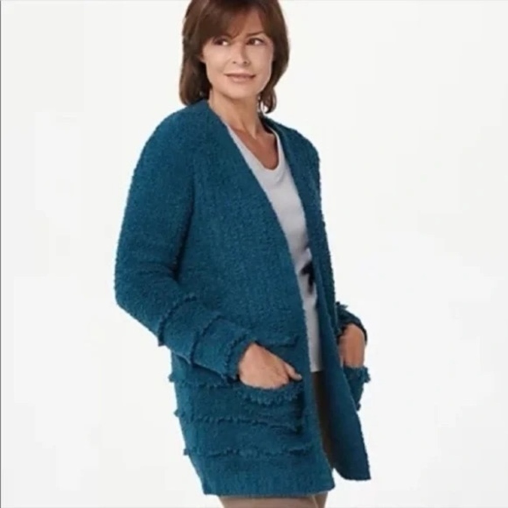 Barefoot Dreams CozyChic Knit Boardwalk Cardigan Cozy Blue Size Small